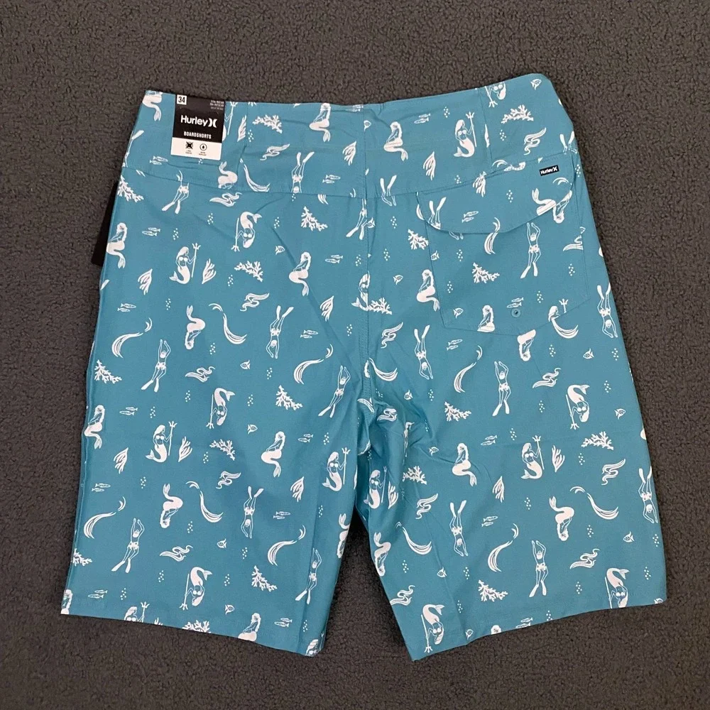 Hurley Deep Sea AOP Swim Board Short Mens 34 Blue Seadoo 9.5